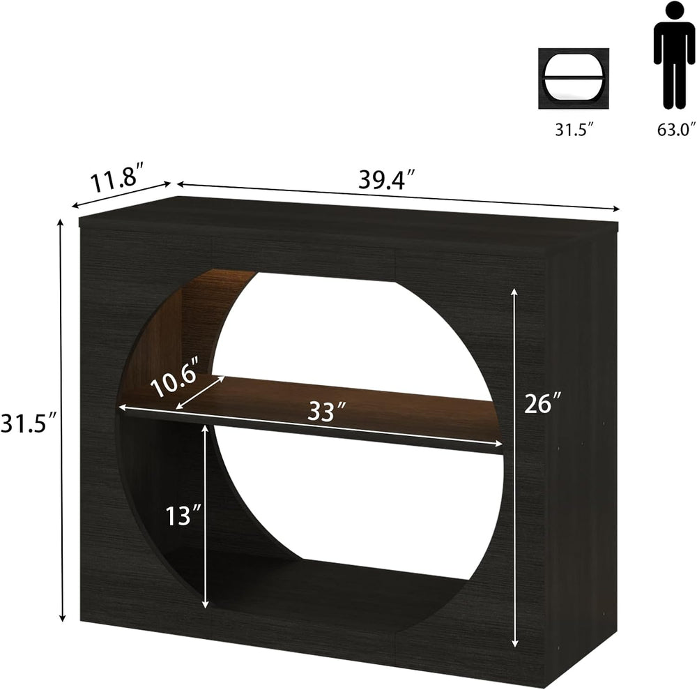 Entryway Table, 39'' Black Console Table with LED Light 3-Tier Modern...