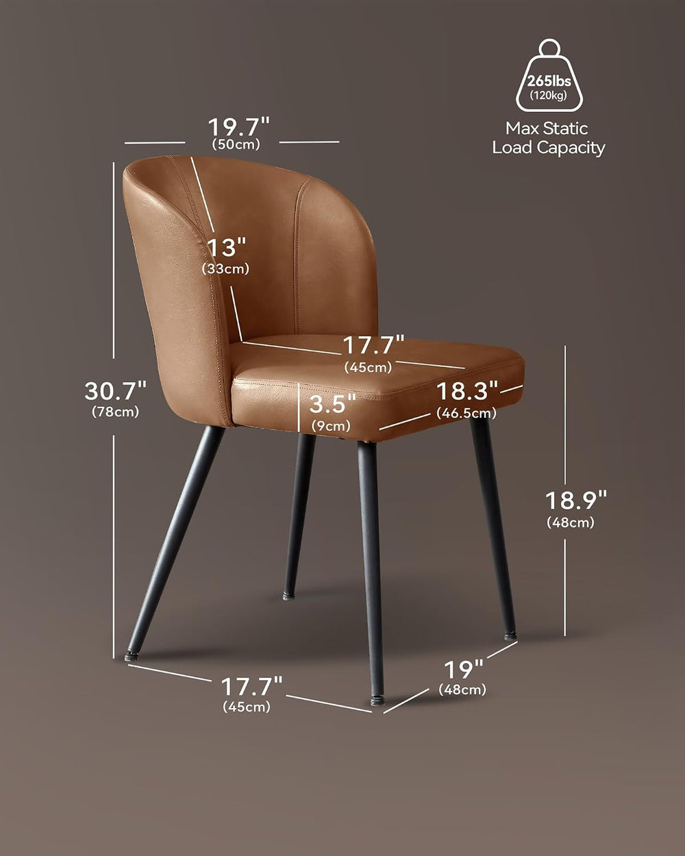 BedsPick Dining Chairs Set of 2 - PU Leather Kitchen Chairs with Metal Legs, ...