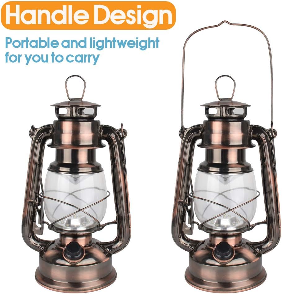 Vintage LED Hurricane Lantern, Warm White Battery Operated, Antique Metal Han...