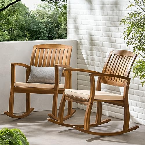 Christopher Knight Home Selma Acacia Rocking Chairs with Cushions, 2-Pcs Set,...