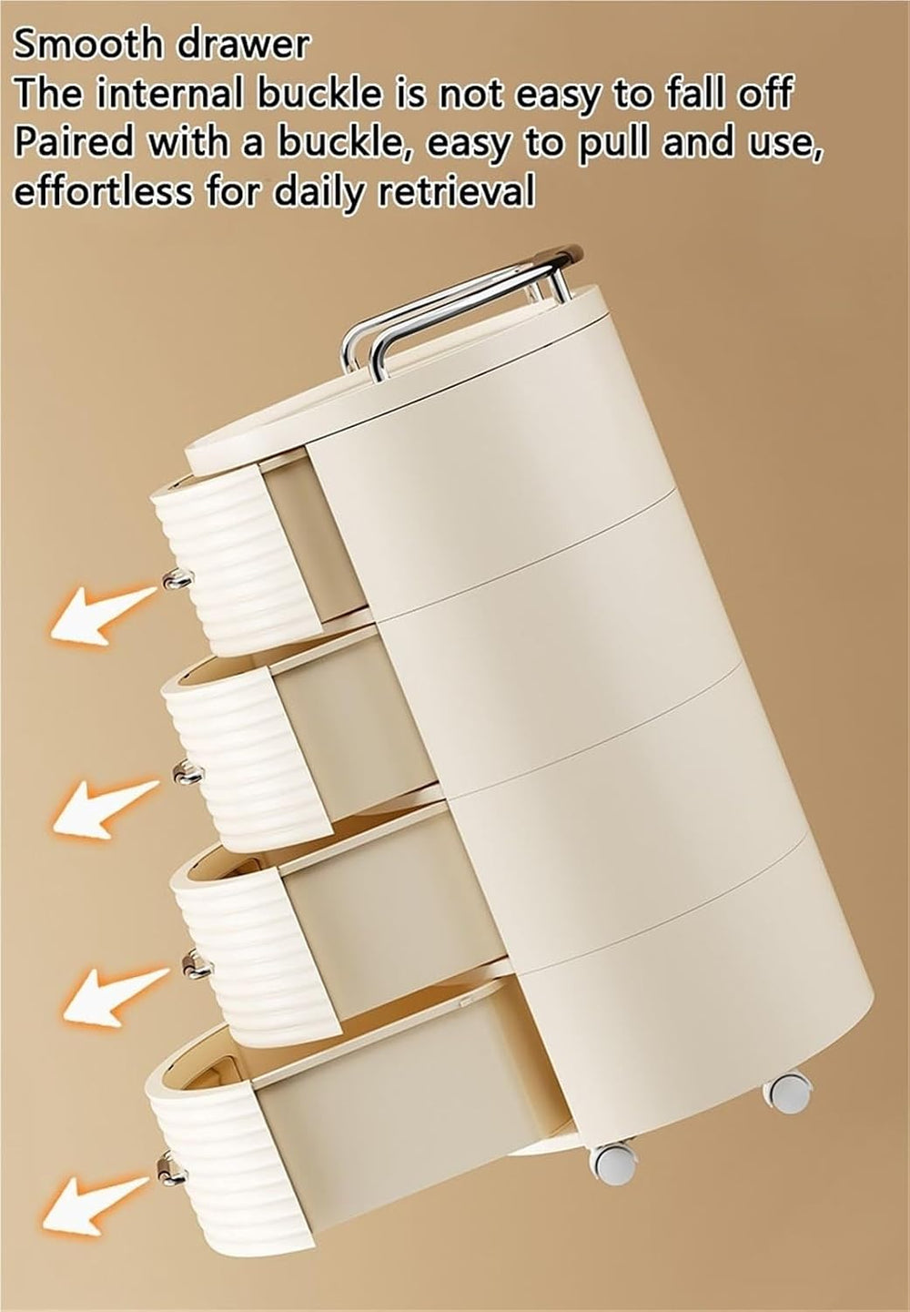 Movable Drawer Style Storage Cabinet Multifunctional Round Bedside Table with...