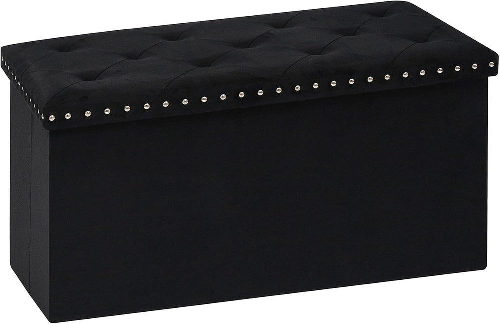 PINPLUS Folding Storage Ottoman Bench, Black Velvet | Compact Storage Chest w...