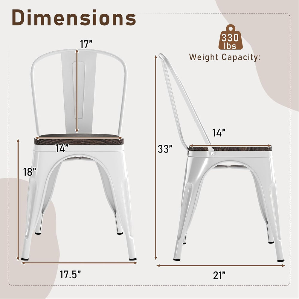 COSTWAY Stackable Metal Dining Chairs Set of 4 with Wood Seat and High Back |...