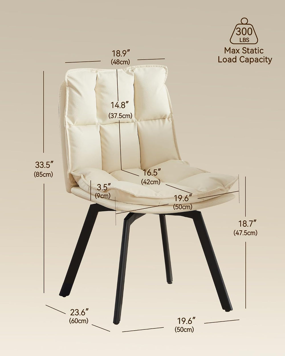 BedsPick 360° Swivel Dining Chair Set of 2 - Faux Leather Upholstered Kitchen...