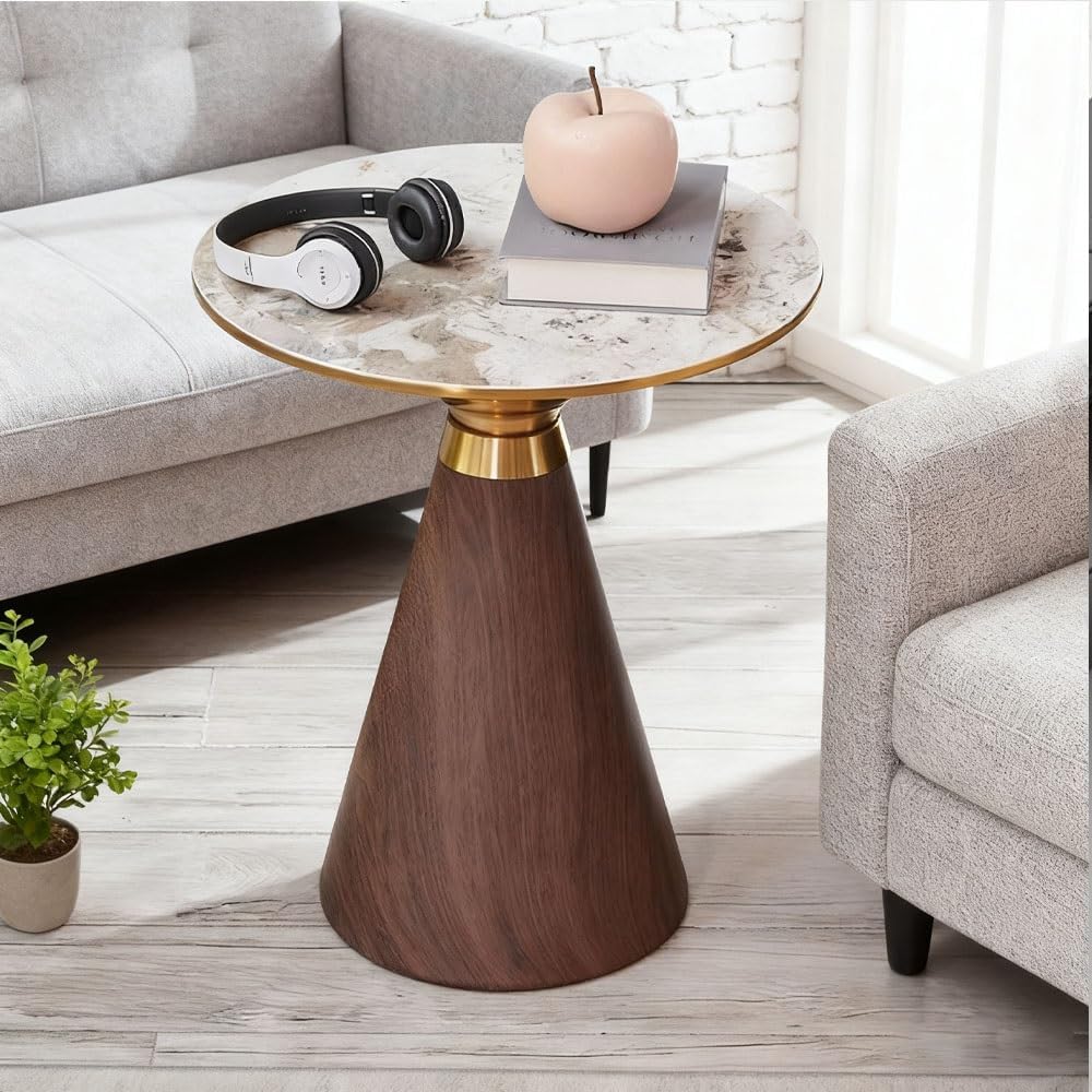 Carbon Steel Paint Side Table, Modern End Table with Rock Slab, Round Coffee ...