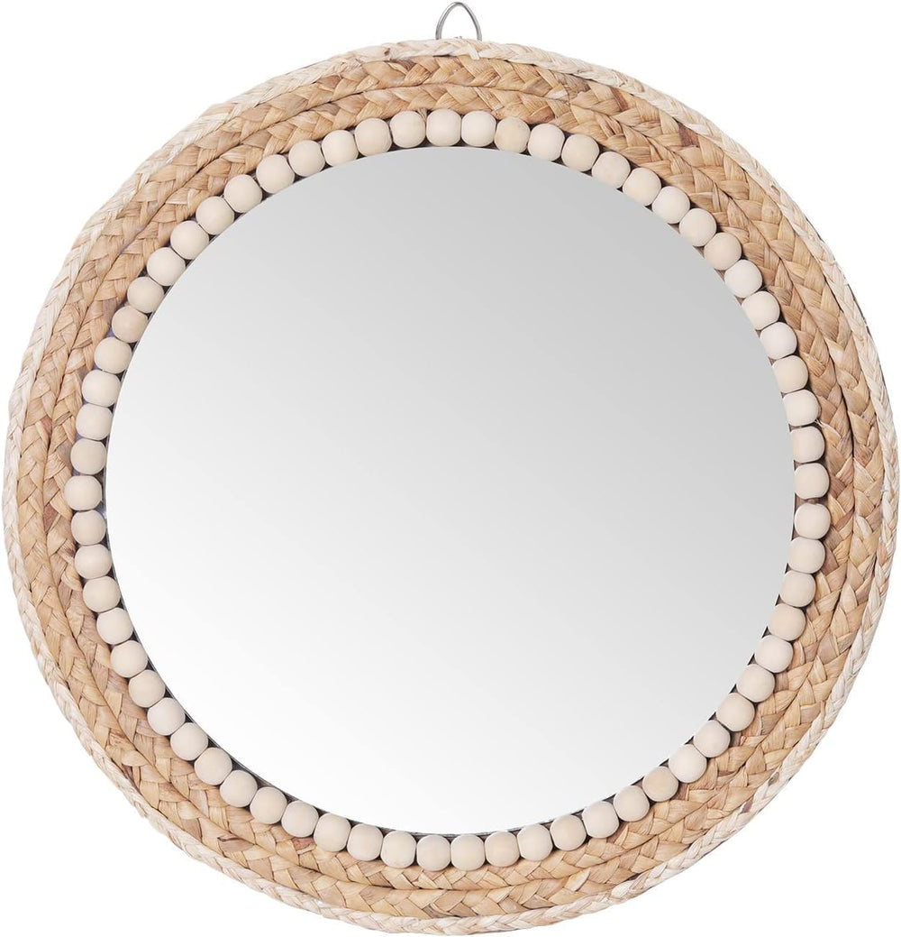 15 Inch Boho Round Hanging Wall Mirror Decorative Rattan Circle Mirrors for F...