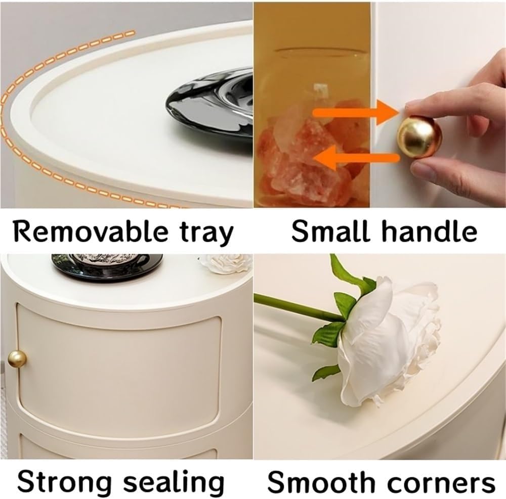 Round Storage Cabinet with Removable Transparent Panel ABS Plastic Nightstand...
