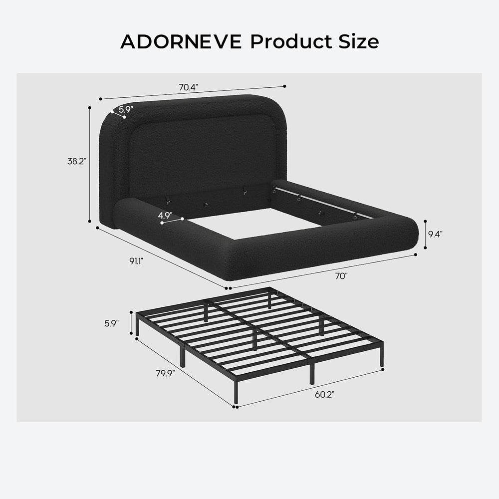 ADORNEVE Upholstered Queen Cloud Bed Frame with 5.9" Headboard, Black