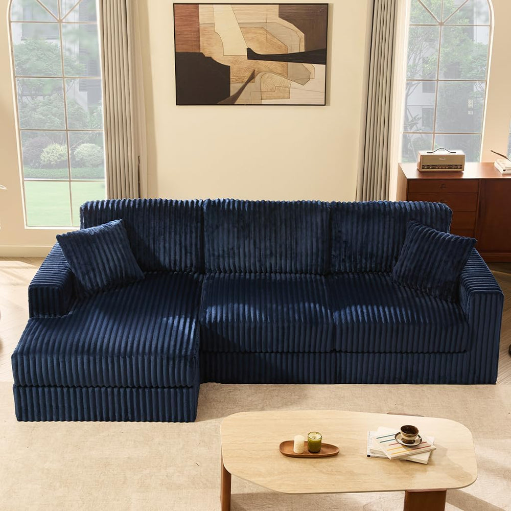GOSUHI 113" L-Shaped Cloud Couch, Modular Sectional, Deep Seats, Navy | ...