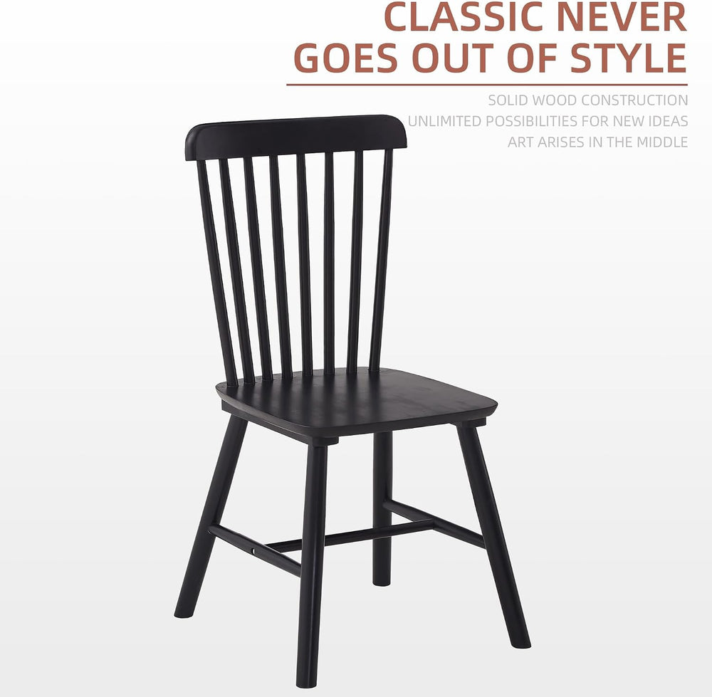 Black Windsor Dining Chairs Set of 6, Solid Wooden Dining Chairs, Spindle Bac...