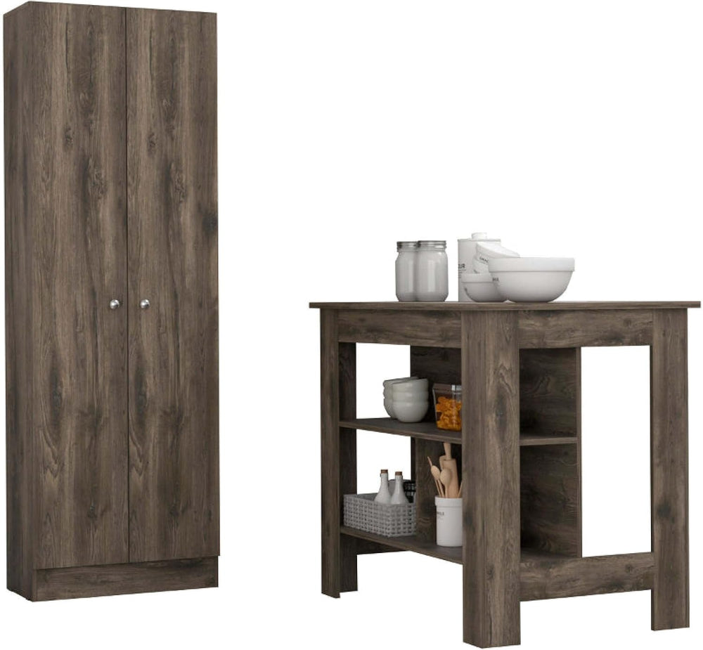Brookvale 8-Shelf 2-Door 2-Piece Kitchen Set, Kitchen Island and Pantry Cabin...