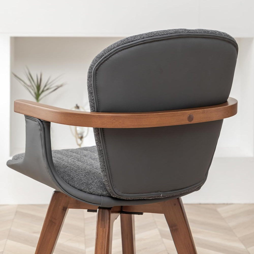 LUNLING Swivel Dining Chairs Set of 2, Mid Century Modern Gray Fabric+Faux Le...