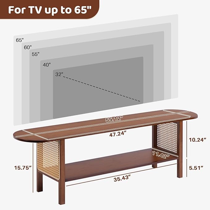 HollyHOME Bamboo TV Stand with Storage for TVs up to 65", Modern Enterta...