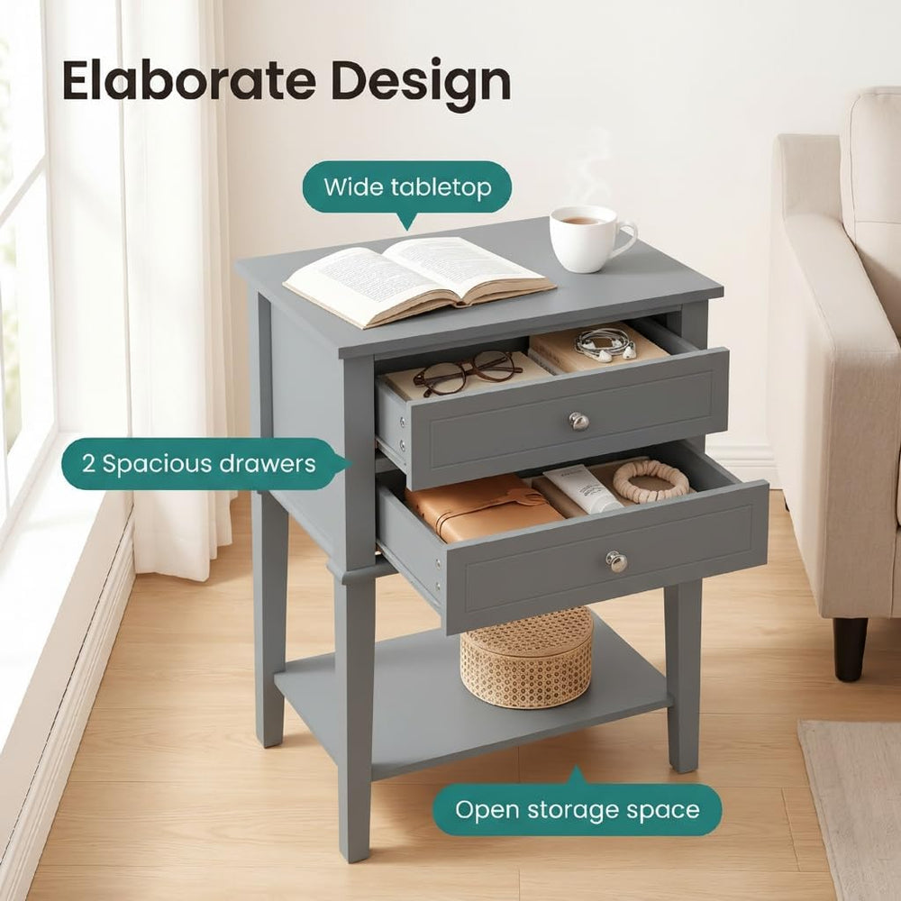 SEJOV EJOV 28" Tall Nightstand Set 2 with 2 Drawers and Open Shelf, Gray...