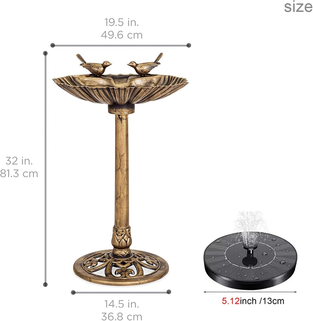 Water Fountain and Birdbath Solar Powered Polyresin Vintage Bronze/Green Outd...