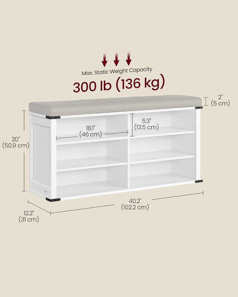 VASAGLE Shoe Storage Bench with Removable Cushion, Adjustable Shelves | Shoe ...
