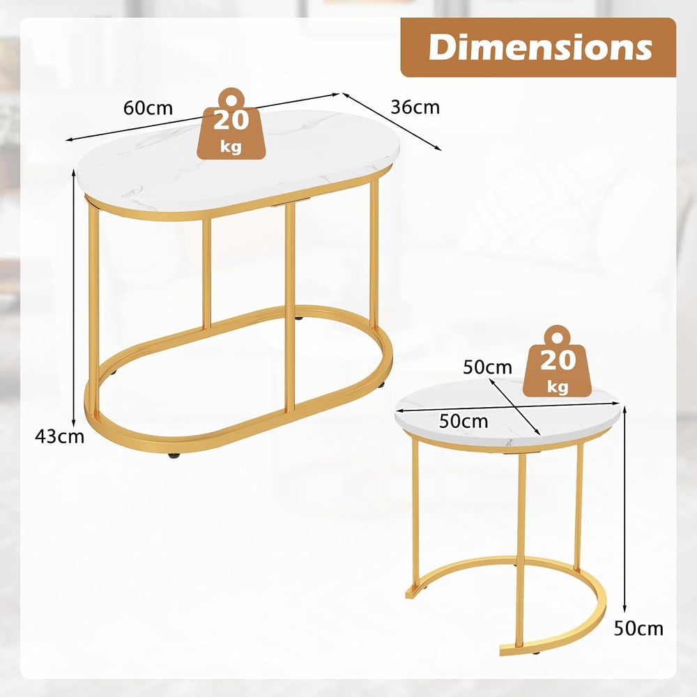 Multigot Nesting Tables Set of 2, Stacking End Side Table, Marble Accent Snac...