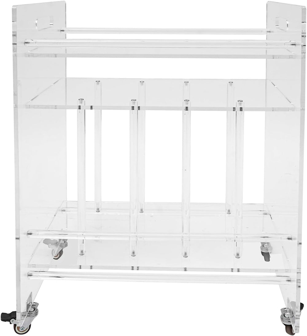 Acrylic Record Player Stand, 3 Tier Clear Record Player Stand with Wheels, Re...