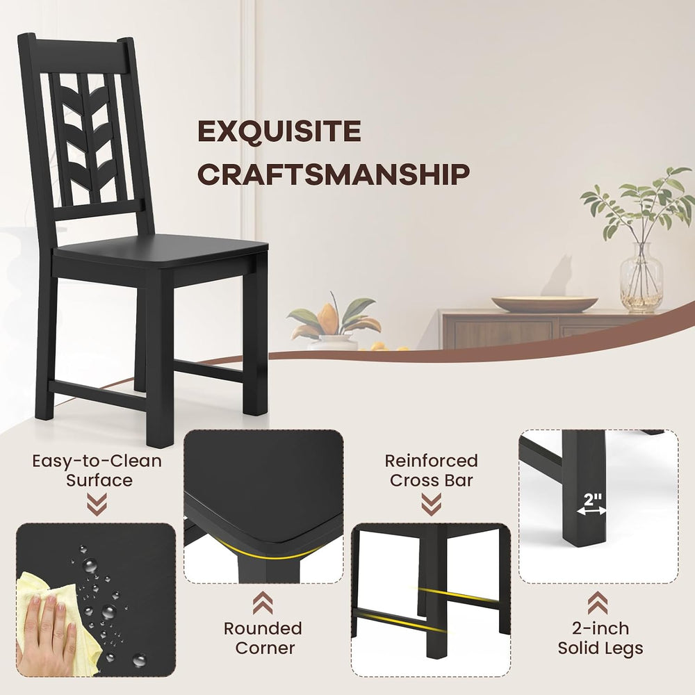 NAFORT Wood Dining Chairs Set of 6, Black Kitchen Chairs, Solid Rubber Wood C...