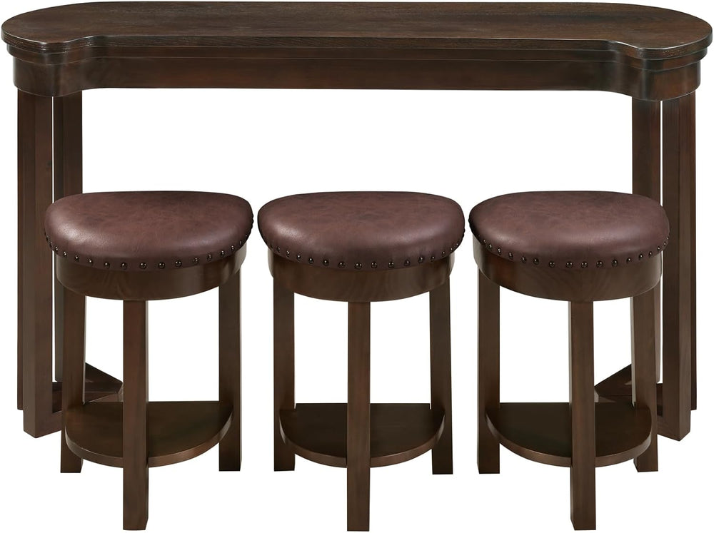 Merax 4 Piece Bar Table Set with 3 PU Upholstered Bar Stools, Solid Wood Coun...