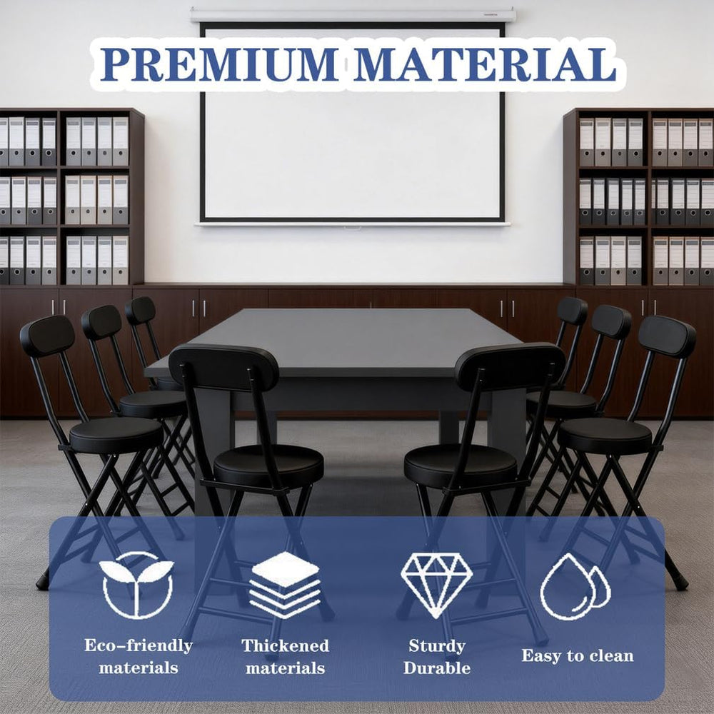 Folding Stool with Back, Padded Leather Round Foldable Stool, Foldable Bar Ch...