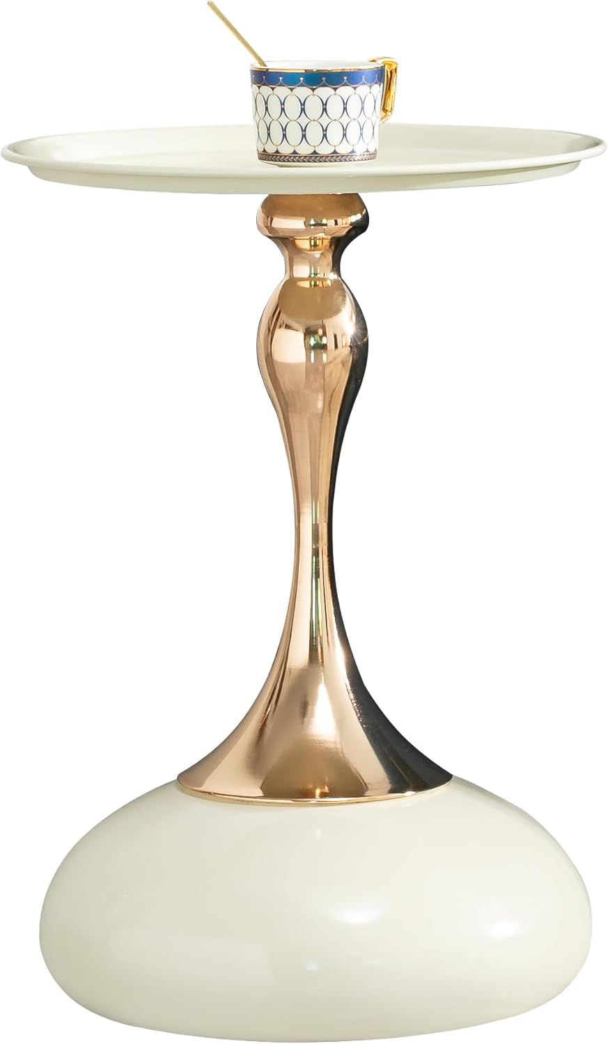 Round Pedestal Side Table, Small Metal Drink Table for Small Spaces, Modern A...