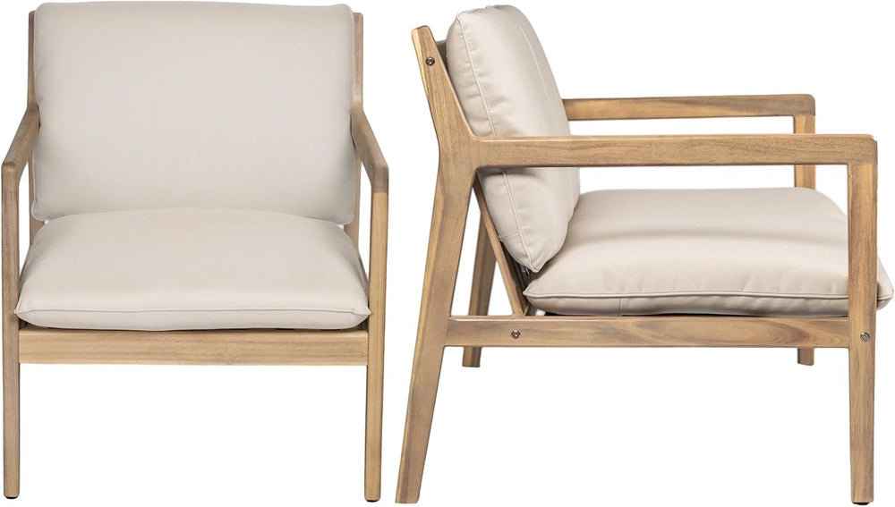 Elountik Acacia Wood Patio Club Chair Set of 2 with Cushions, Outdoor Armchai...