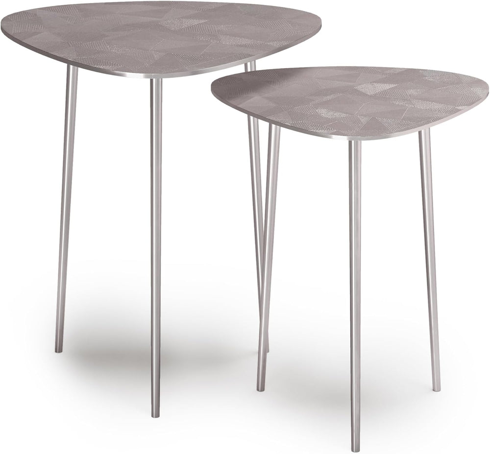 2 Pc Metal Nesting Table - Nickel with Gray, Iron, Living Room Tables | Handc...