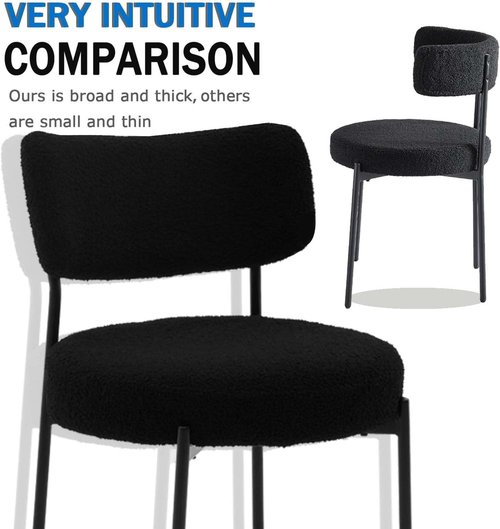 Boucle Dining Chair Set of 2, Mid Century Modern Upholstered Kitchen Chairs w...