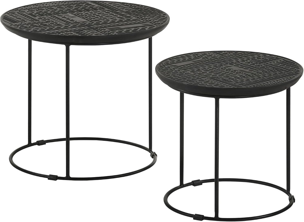 20" Sturdy Metal Frame Nesting Coffee Table, Boo Coffee Table with Embos...