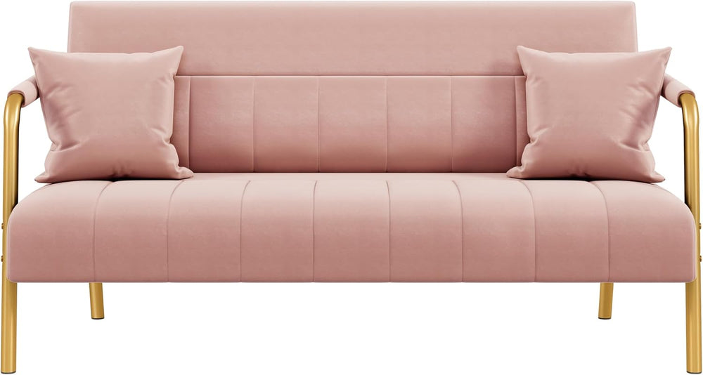 Yaheetech 56.5" Smal Sofa 2 Seater Couch with Gold-Tone Legs, Pink | Sma...