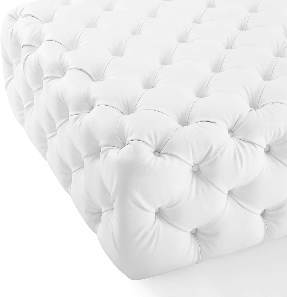 Modway EEI-3773-WHI Anthem Tufted Button Large Square Faux Leather Ottoman, W...