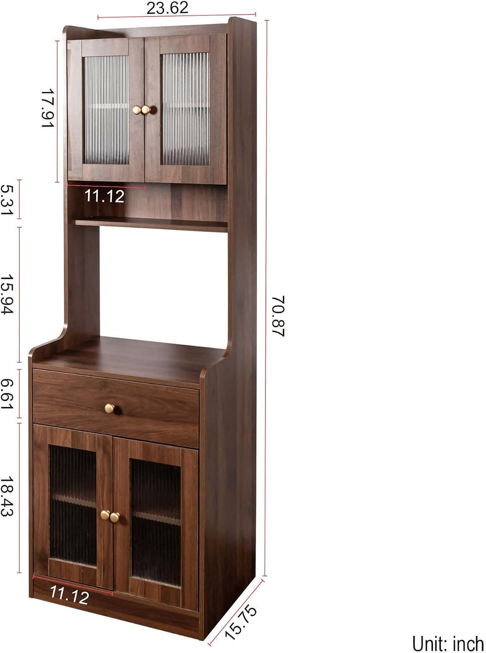 71” Coffee Bar Hutch with Drawers, Pantry Cabinet with Doors & Internal S...