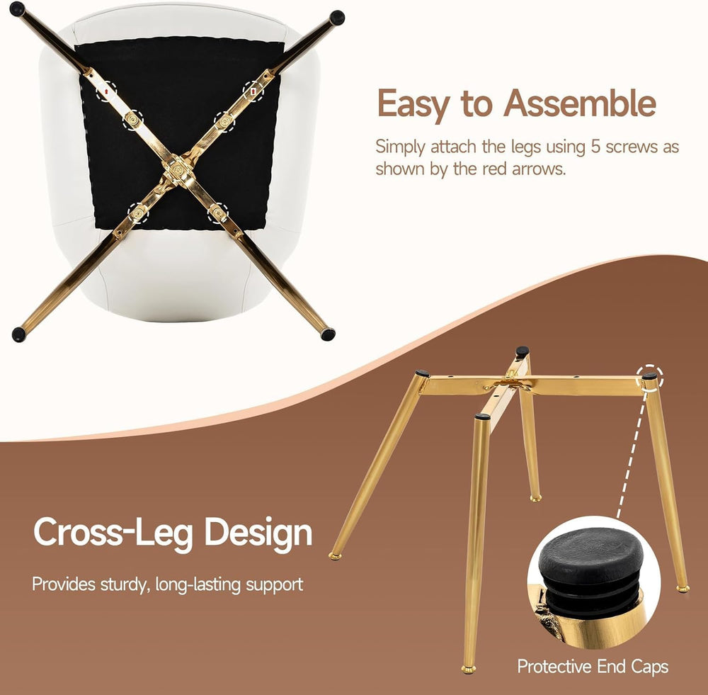 Dining Chairs Set of 2 PU Leather Armless Pearl White, Gold Legs | Fits Dinin...