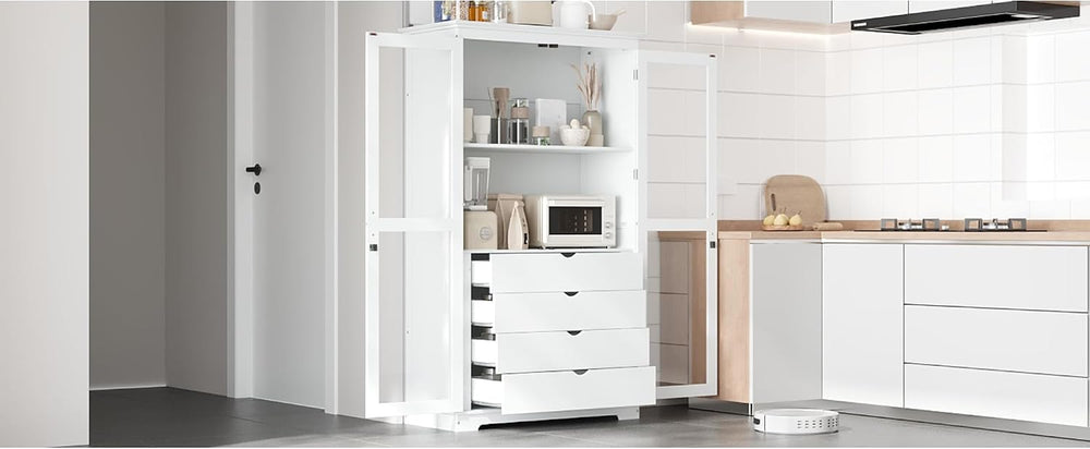 roomfitters 75" Kitchen Pantry, Freestanding Storage Cabinet Display Cab...