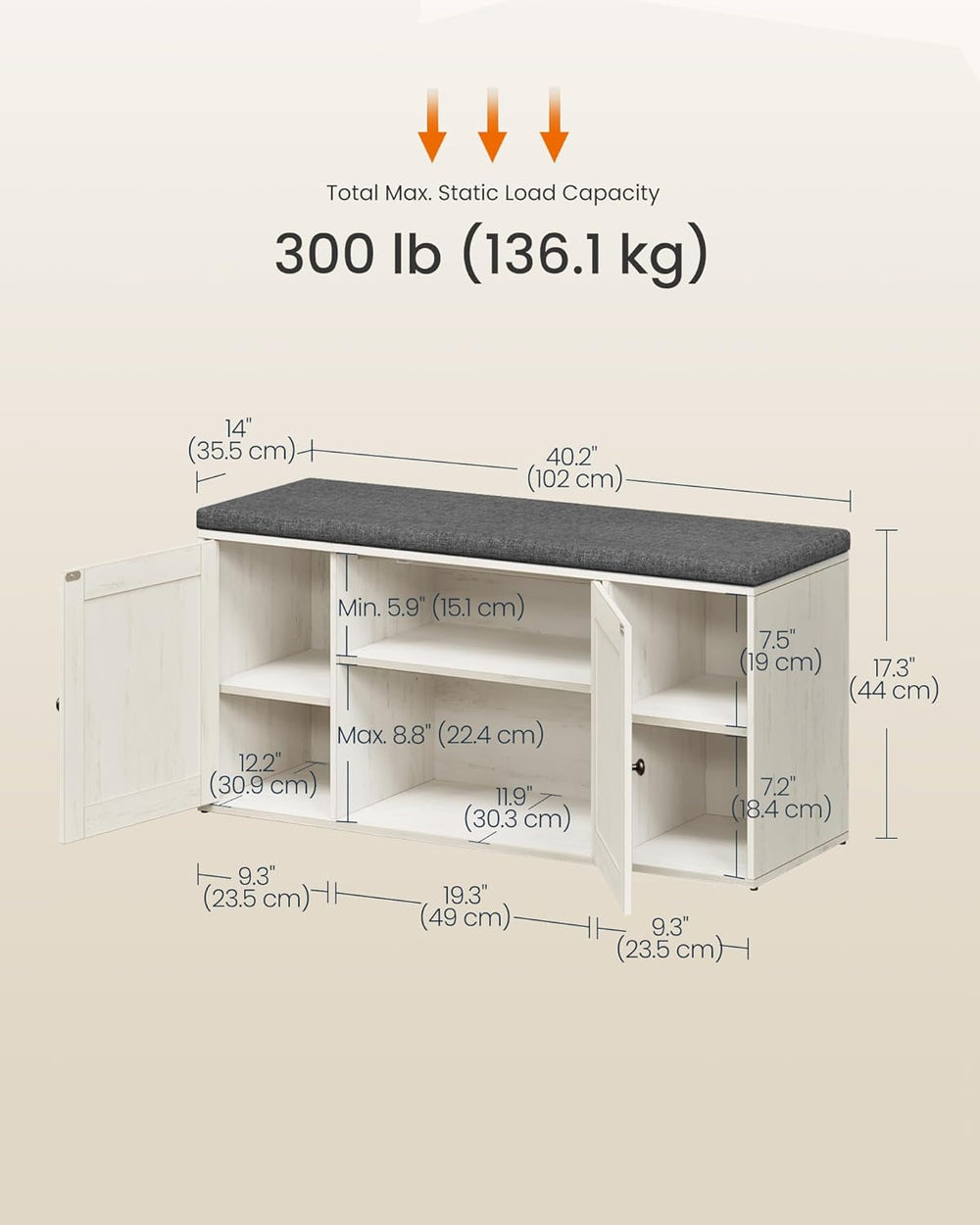 SONGMICS HOME Shoe Storage Bench, Snapsemble Superfast Assembly, Shoe Rack Ca...
