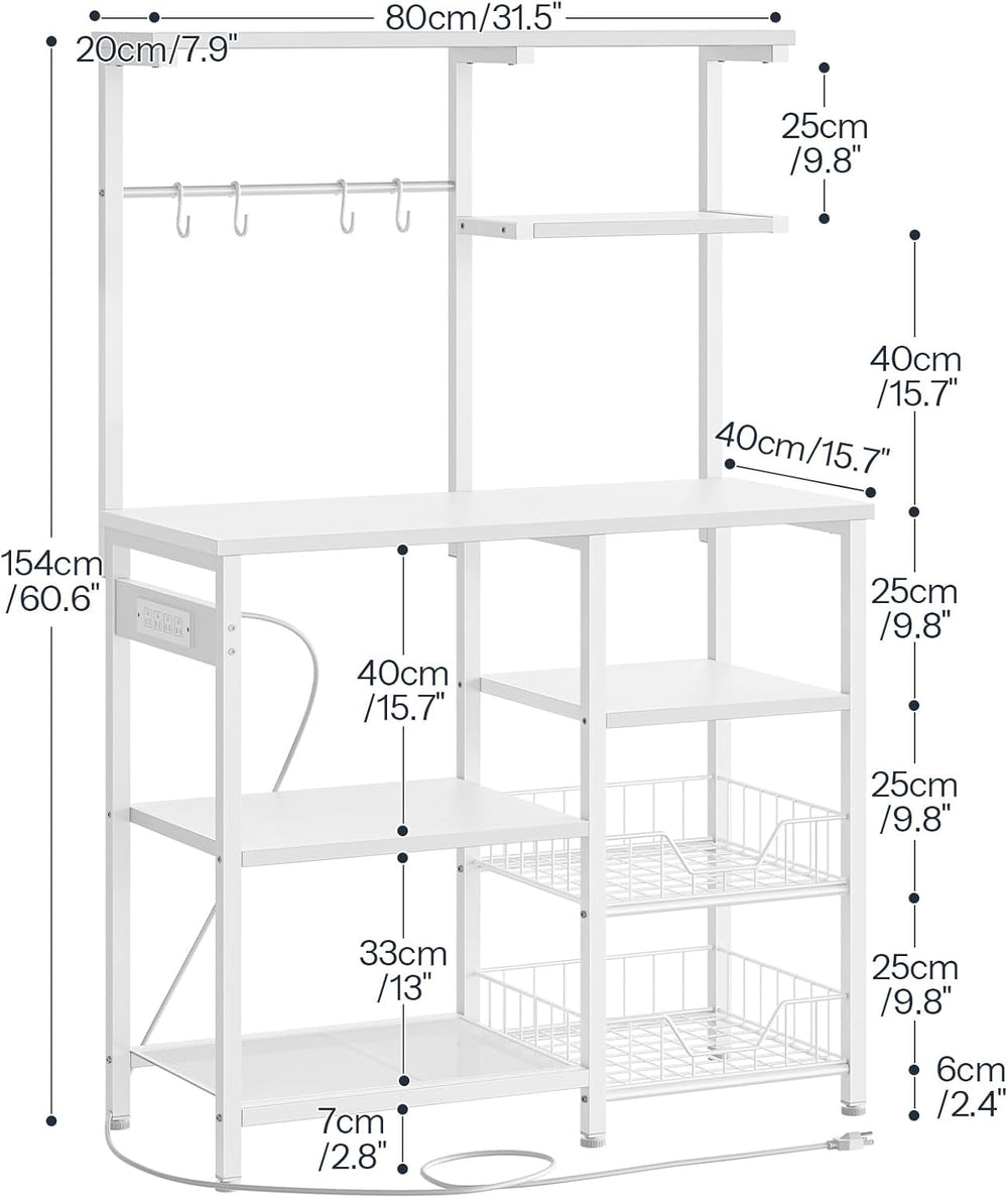 HOOBRO Large Bakers Rack with Power Outlets, 6-Tier Microwave Stand with 4 Ho...