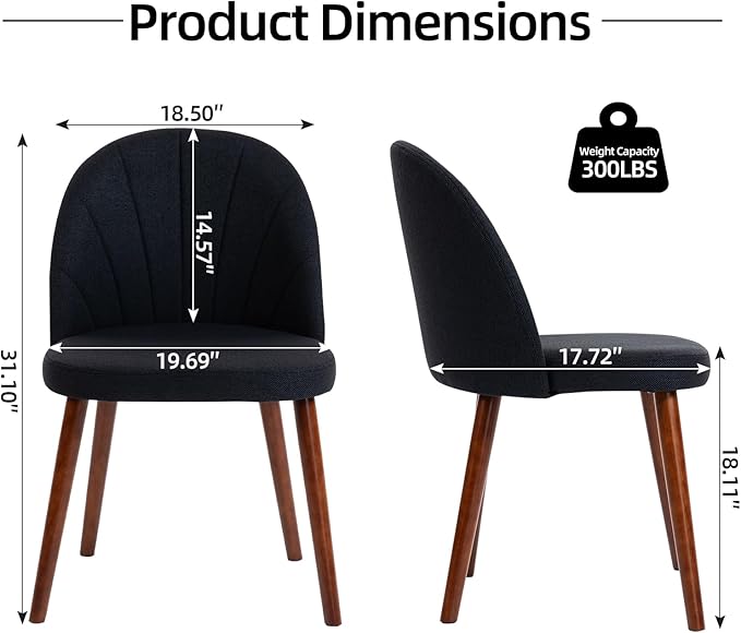 Fabric Dining Chairs Set of 2, Upholstered Mid Century Modern Dining Chairs, ...