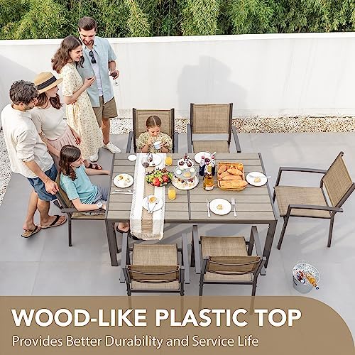 Devoko Patio Dining Set 7 Pieces Metal Outdoor Furniture (Brown)