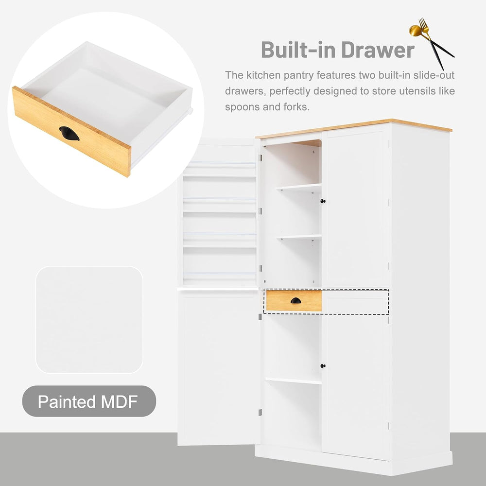 Merax 71" H Kitchen Pantry Large Cupboard Storage Cabinet with 4 Doors, ...
