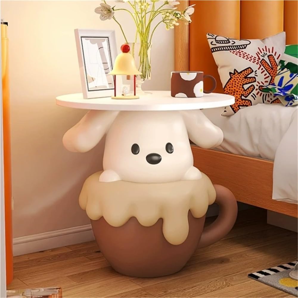 Modern Cute Puppy Side Table with Tray, Resin Dog Sculpture Accent End Table,...