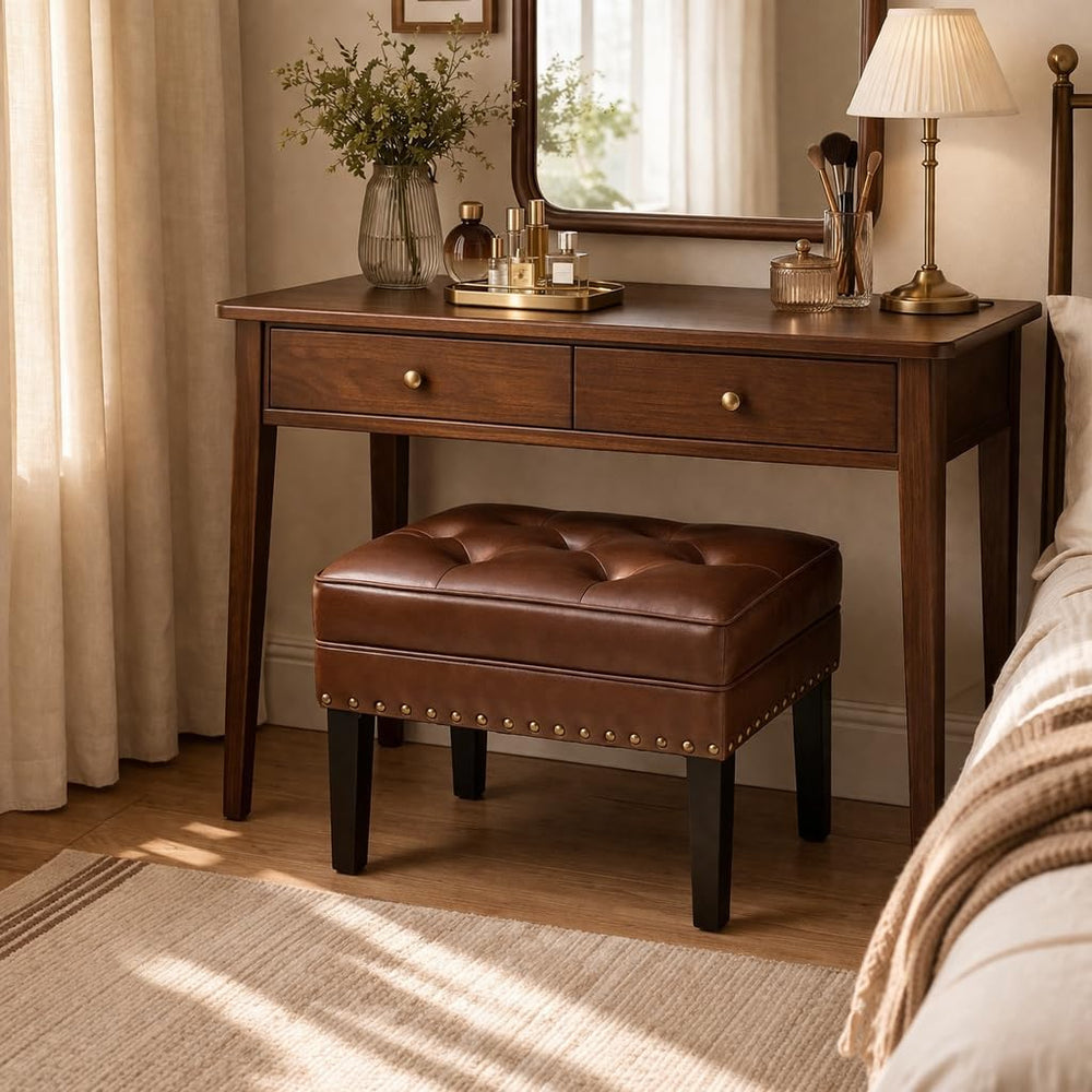 Glitzhome Faux Leather Foot Stool, Mid Century Modern Foot Stools Ottoman, Vi...