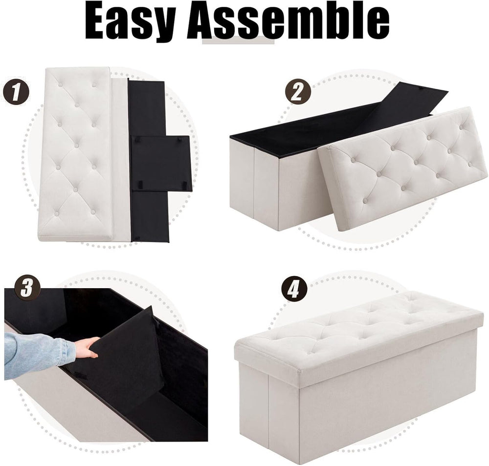 BRIAN & DANY 43 Inches Folding Storage Ottoman Bench, Velvet Ottoman with...