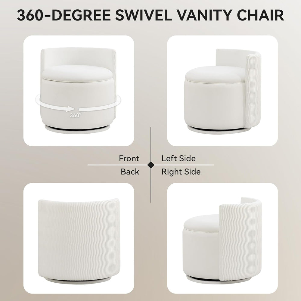 WUTUTUEE Large Velvet Vanity Chair with Storage, 360° Swivel Makeup Chair wit...