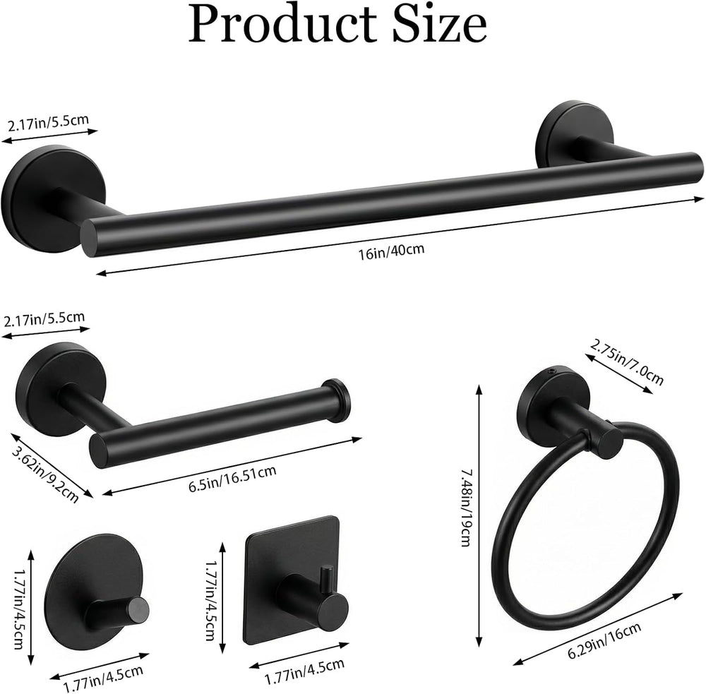 10-Piece Matte Black Bathroom Hardware Set, 16in SUS304
