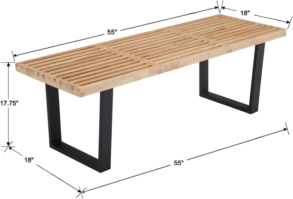 55" Natural Wood Entryway Bench, Industrial End of Bed Bench for Bedroom...