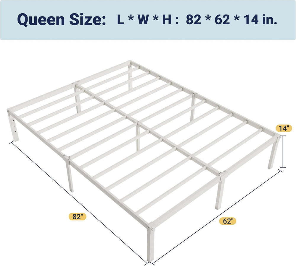 Allewie Queen Bed Frame, 14 inch Metal Beds with Storage Space, White