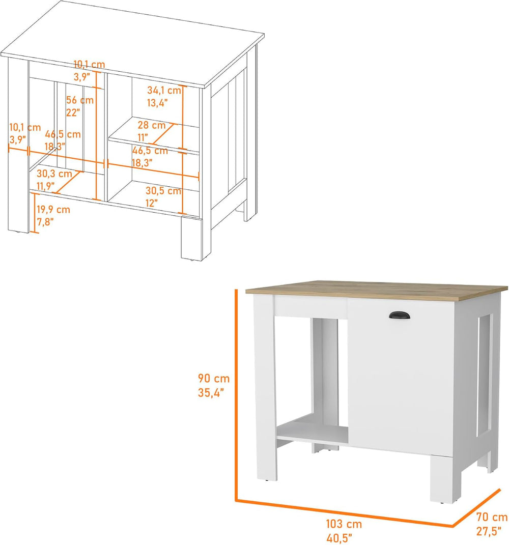 Kitchen Island with Single Door and Lower Open Shelf | Includes single door w...