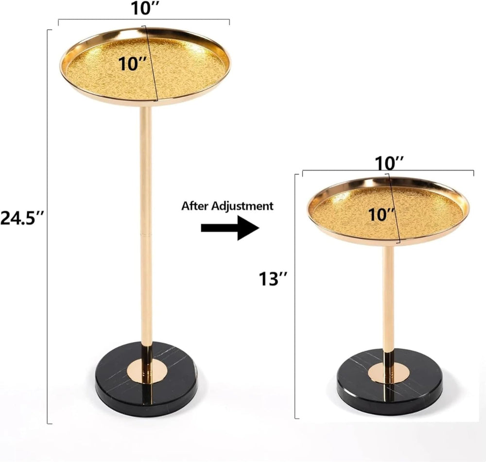 Martini Table Adjustable Drink Table, Small Round Side Table with Natural Mar...