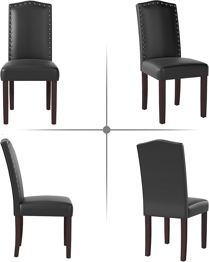 LSSBOUGHT PU Dining Chair Set of 2 Upholstered Parsons Kitchen Chair with Cop...
